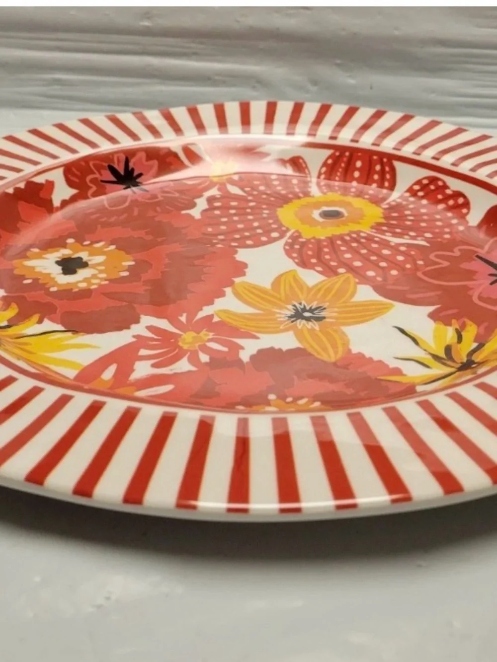 Hobby Lobby Floral & Striped Melamine 11” Dinner Plates Summer Vibrant 4pk Set